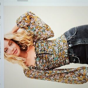 Free People Mabel Printed Blouse. Very Form Fitting.